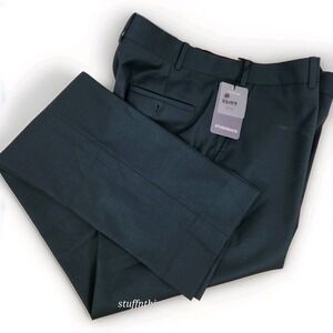 Custom Men's‎ Dress Pants - Slim Fit, Formal Bespoke Trousers Waist 36" DK Green